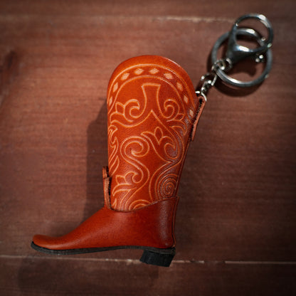 Brown Cowboy Boots 3D Leather Keychain