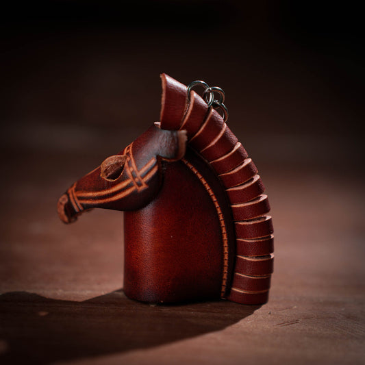 Retro Half Horse Shaped 3D Leather Keychain