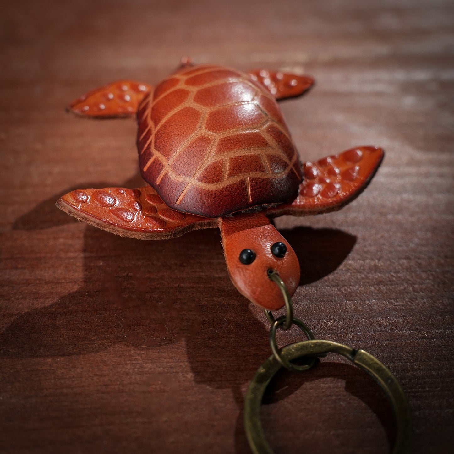 Brown Turtle 3d Leather Keychain