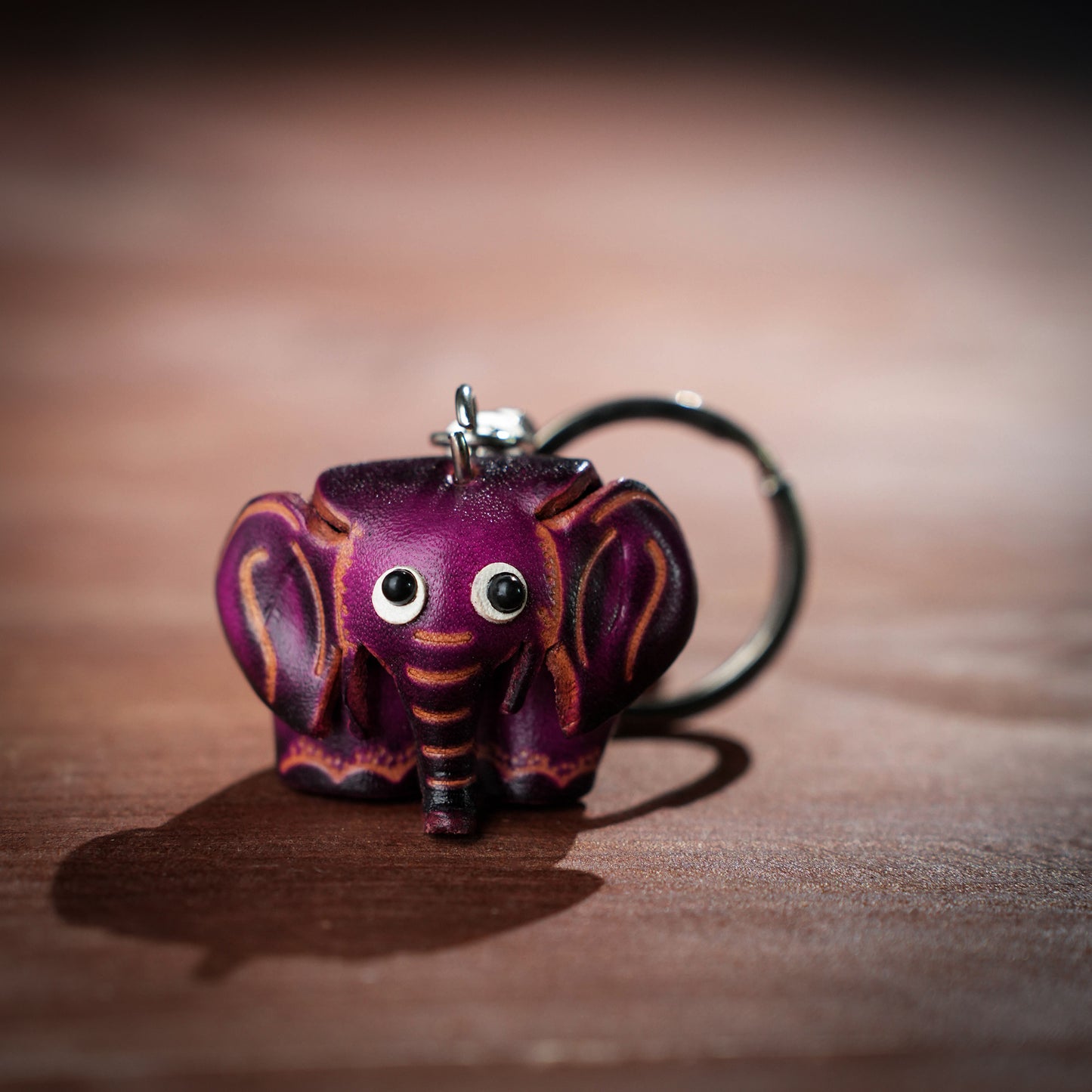 Purple Elephant 3d Leather Keychain