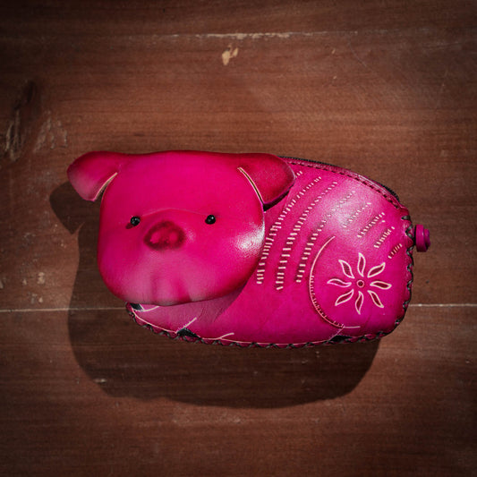 Pink Pig Shaped Leather Coin Purse